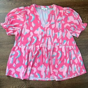 Umgee+ XL Babydoll Puff Sleeve Top